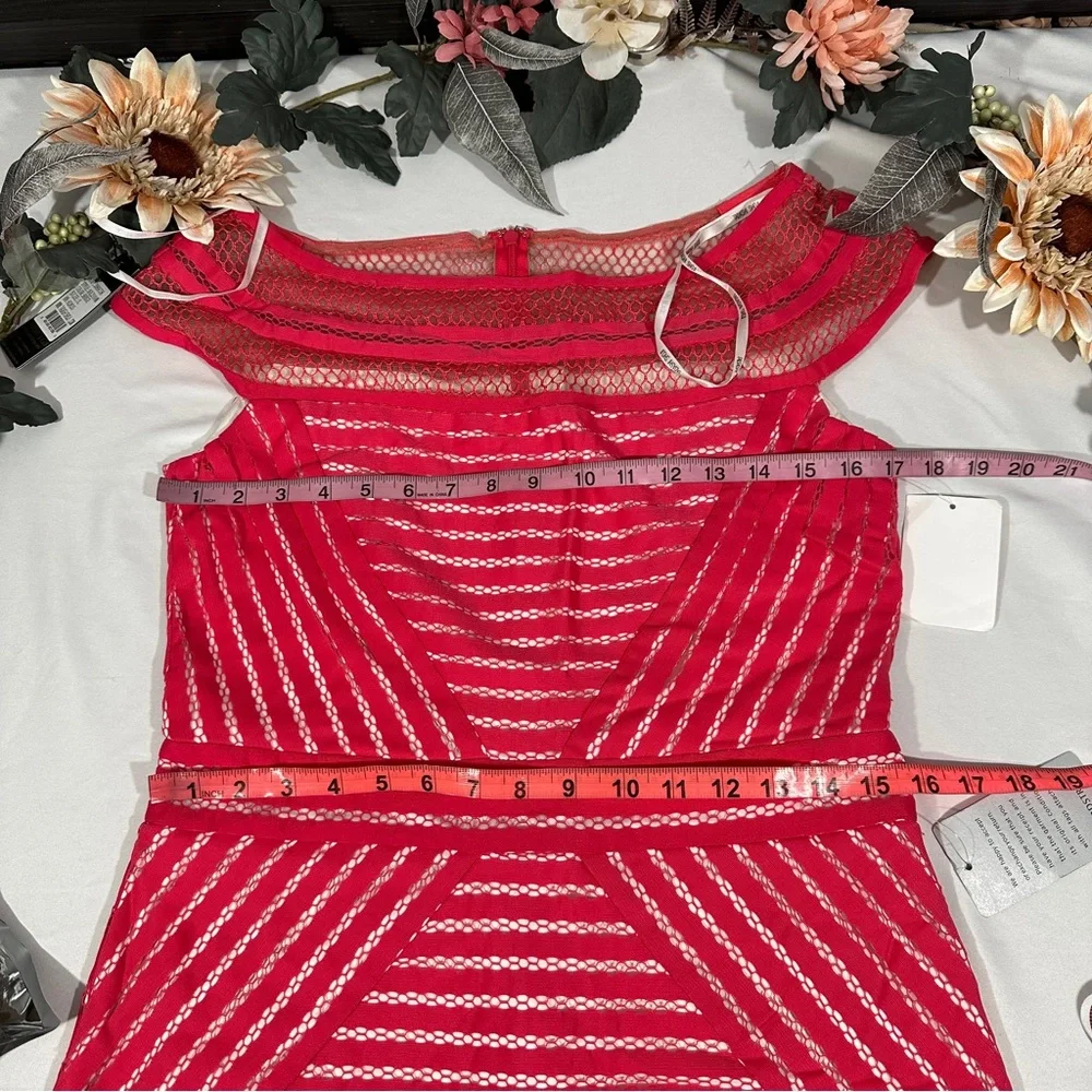NWT Tadashi Shoji Stripe Knit Cap Sleeve Dress‎ in Rouge Pink [SZ Large ]